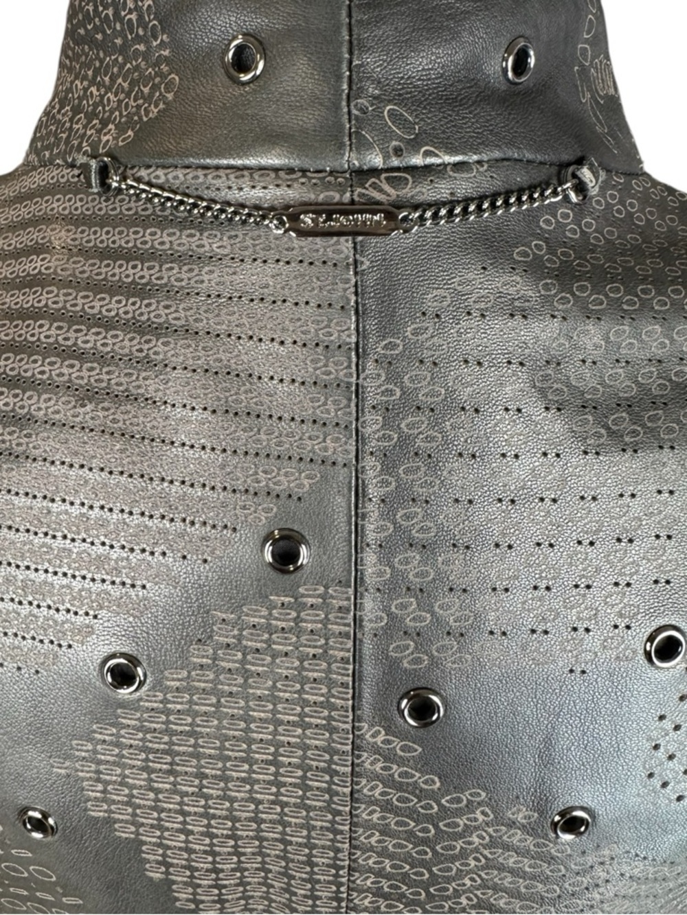St. John Sport Black Structured Leather Studded Grommet Jacket Size S - Picture 7 of 11